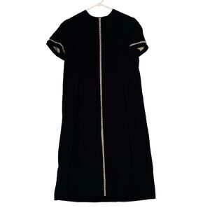 Vintage Nat Kaplan New York Black Velvet Shift Dress Metallic Trim Union Made 14